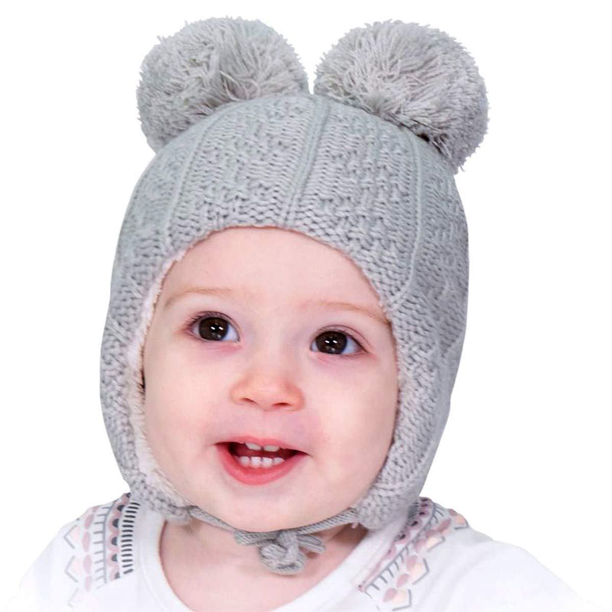 JAN & JUL Baby Toddler Kids Winter Earflap Beanie Hats (S: 3-9 Months, Grey Bear)