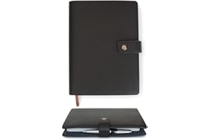 CASE ELEGANCE Black Full Grain Premium Leather Refillable Journal Cover with A5 Lined Notebook - Scratch-Proof DURA-Leather