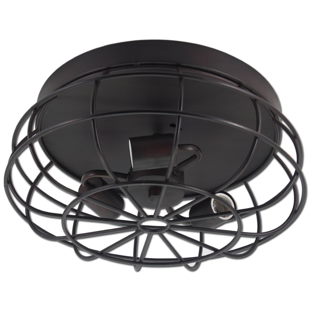 jose2015 Caged Ceiling Light Fixture Fitting Rustic Industrial Vintage Ceiling Lighting Oil Rubbed Bronze Flush Mount 3 E26/E27 Light Base for Kitchen Black