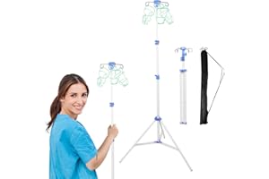 2 Pcs WONDSIGHIN Foldable IV Pole with Portable Bag, Collapsible IV Pole Stand with 3 Nets for Drip Bag, Tripod IV Pole Stand Adjustable, 4 Hooks for Nursing Clinic Home Care Travel, Stable, White