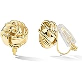 FAN&LOUIS Clip On Earrings Women,14K Gold Clip-On Stud Earrings Gold Love Knot Stud Lightweight Non Pierced Earrings for Women Gifts