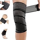 Extra Long Elastic Knee Wrap Compression Bandage Brace Support for Legs, Plantar Fasciitis, Stabilising Ligaments, Joint Pain, Squat, Basketball, Running, Tennis, Soccer, Football, Volleyball (Black)