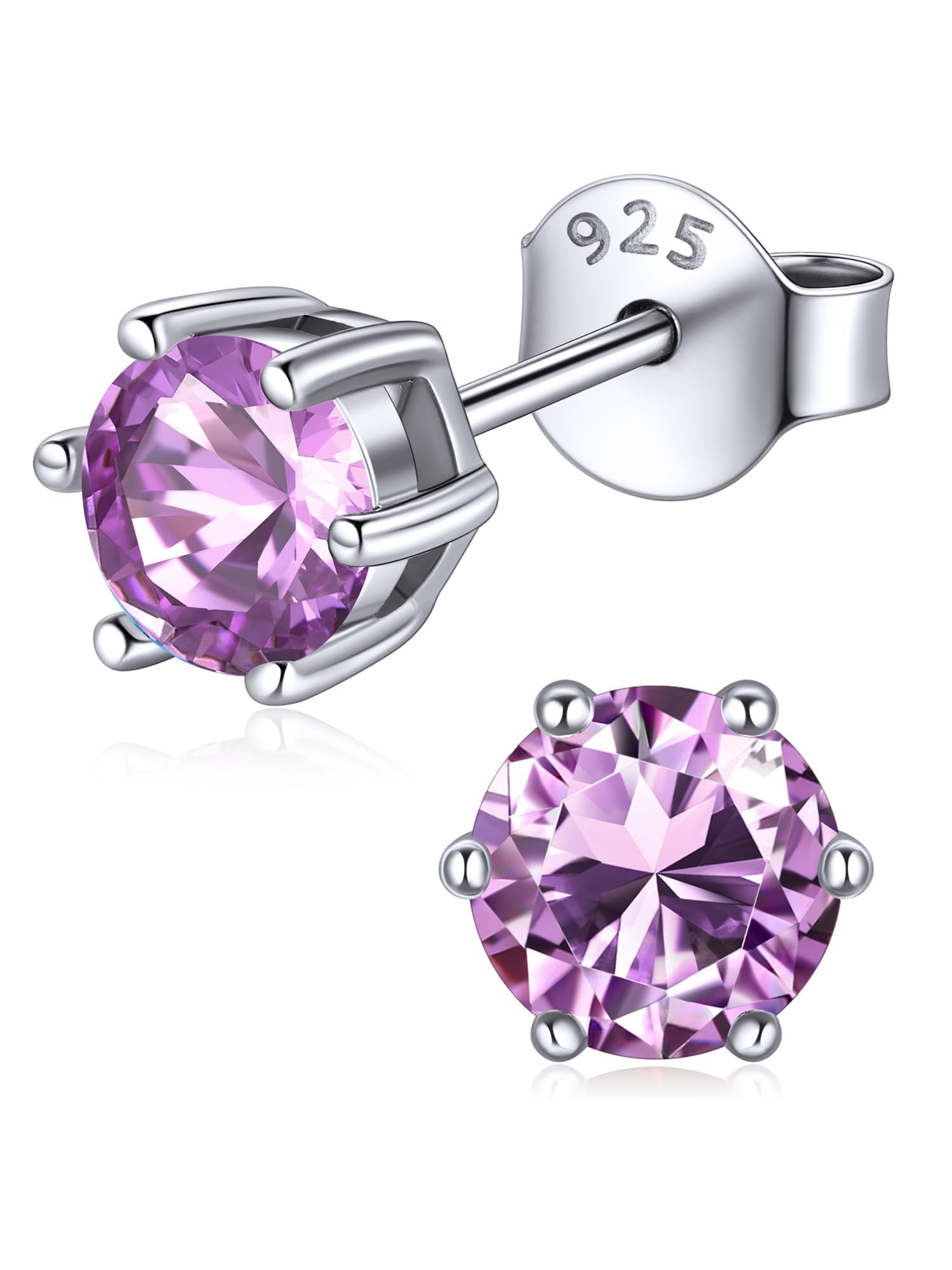 ChicSilver 925 Sterling Silver Birthstone Stud Earrings For Women June Fits Sensitive Ears Simulated Alexandrite Jewellery