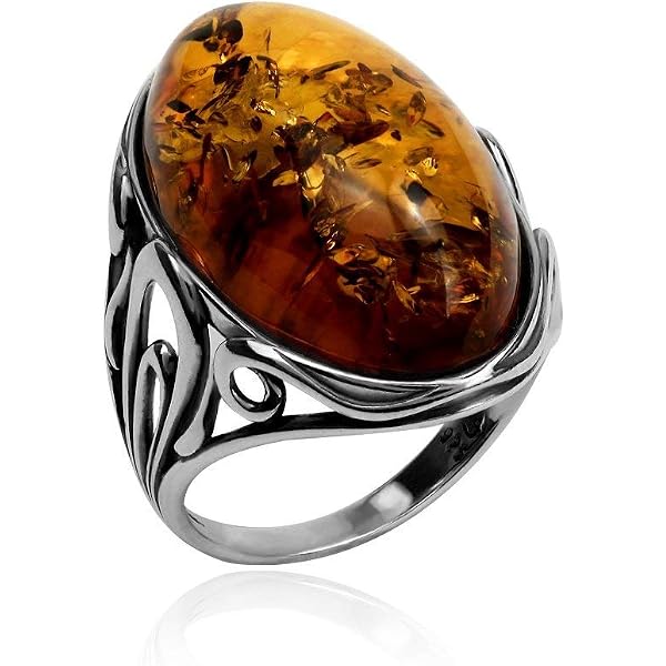 Sterling Silver & Baltic Honey Amber Pear Shaped Ring | Natural Amber Stone | Handcrafted In Europe