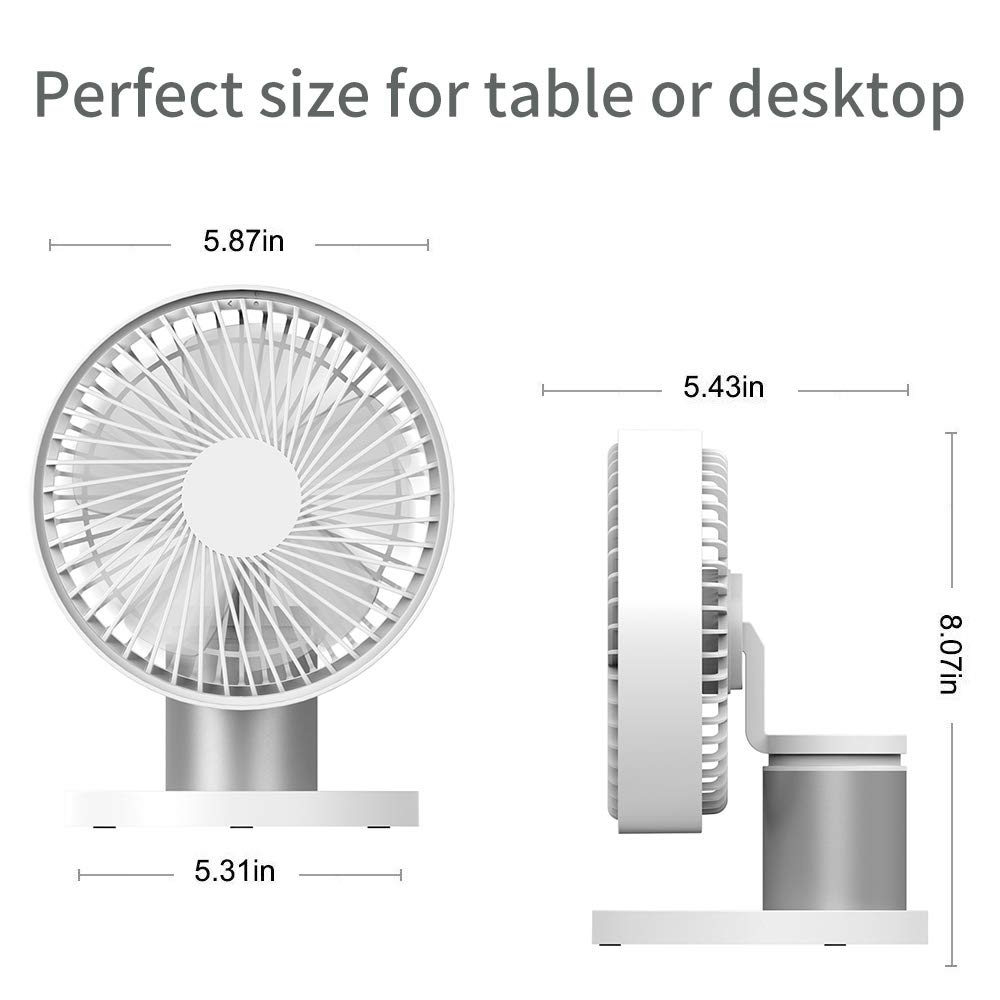 LBTbate Mini Oscillating Desk Fan Portable Personal USB Fan 60°Auto Rotation Fan for Home, Office, Dorm, Traveling, Camping - Silver