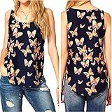 Lisingtool Women's Butterfly Print Sleeveless Chiffon Tank Top Shirts Crew Vest (X-Large)