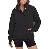 Gacaky Sweatshirts for Women Oversized Fleece Henley Neck Pullover Tops Fashion Clothes with Pockets Thumb Holes