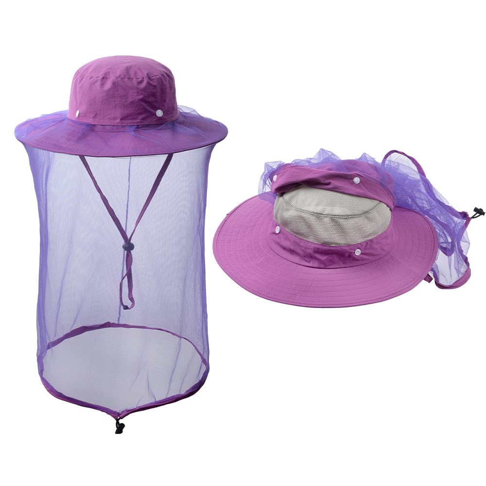 ZffXH Mosquito Fly Head Net Hat Netting Fishing Cap Bee Beekeeping Beekeeper Veil Hats for Men Women Purple