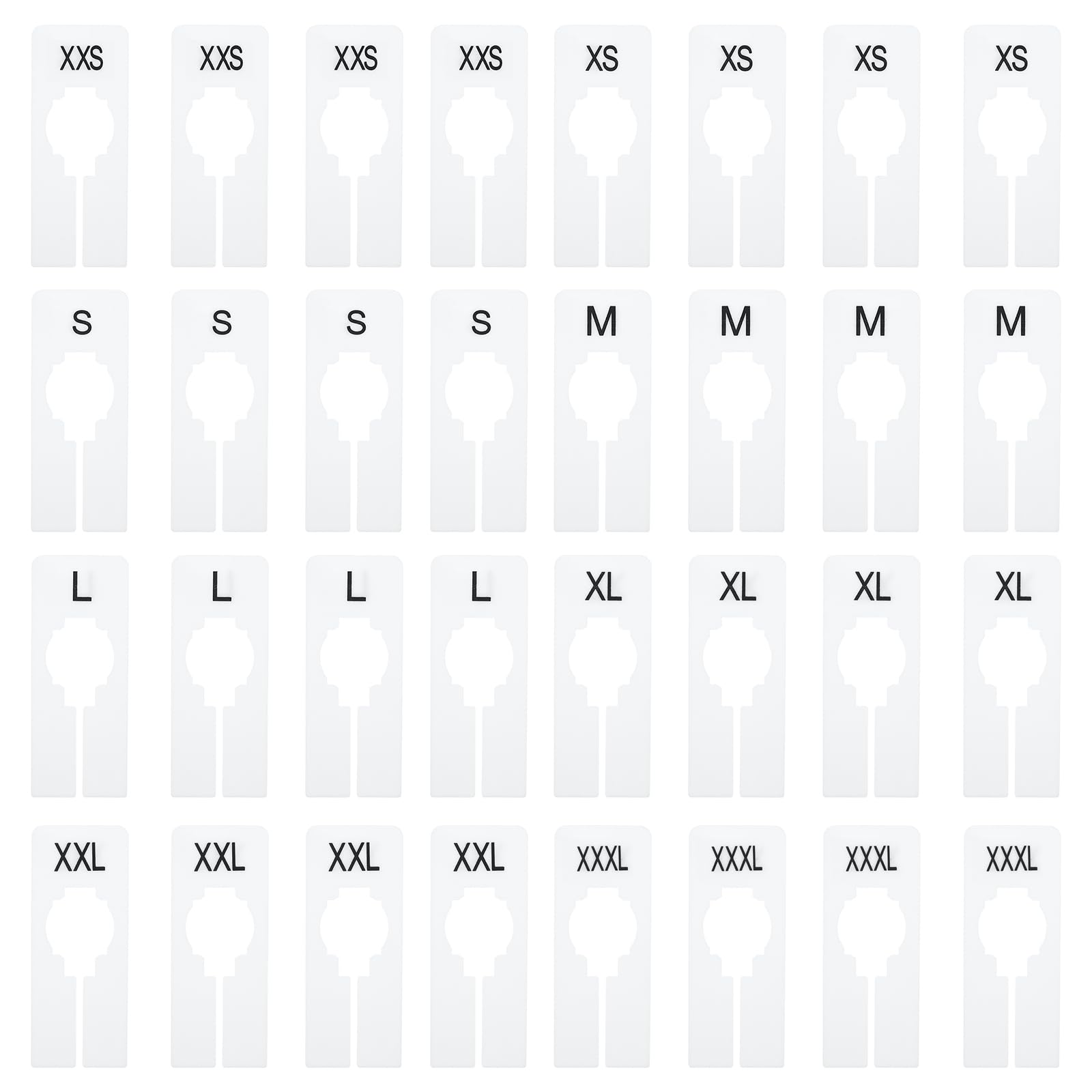 PATIKIL Clothes Dividers for Hanging Clothes, 32 Pack 8 Sizes Rectangle Clothing Rack Dividers Size Mark Labels Sorting Separator for Closet, White