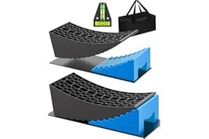 OFISPEED RV Leveling Blocks Ramp Kit, 2 Packs Camper Leveler System for Travel with Two Chocks, 2 Anti-Slip Mats, 1T Bubble Level and Carry Bag, Up to 35000 LBS, Easier & Faster to Level Camper, Blue