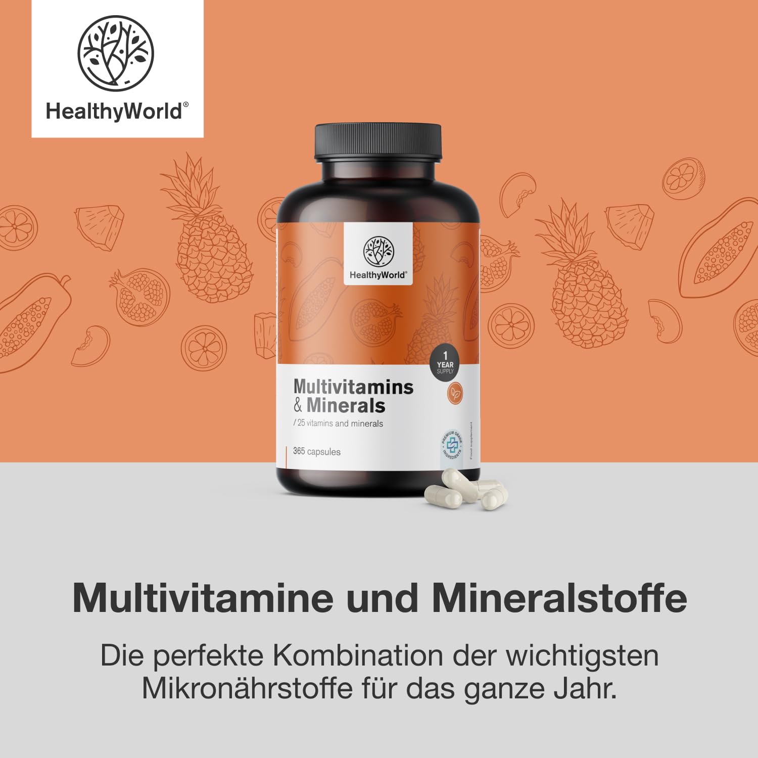 HealthyWorld Multivitamine & Mineralstoffe - 25 Vitamine & Mineralstoffe - 365 Kapseln - Jahresvorrat - Pflanzenkapseln - Immunsystem - mehr Energie- wertvolle Vitamine A-Z - Für Männer & Frauen 5