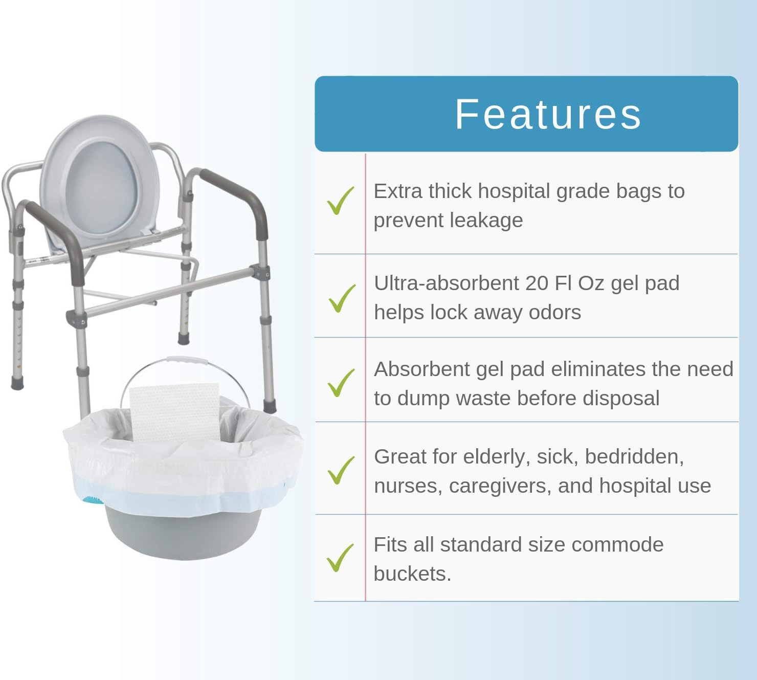 Ultra-Absorbent Disposable Commode Liners (20 Fl Oz Absorbency) | Extra Thick Leak-Proof Bags for Bedroom and Bathroom Toilets, Commodes and Buckets – Elderly, Sick, Nurses & Caregivers – 24 Pack: Health & Personal Care