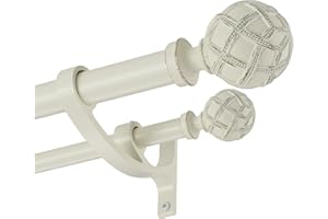 Vimayta Double Curtain Rods 36 to 72 Inches(3-6feet) for Window, Adjustable Telescoping Drapery Rod with Aluminum Alloy Brackets, 1 Inch Diameter Front, 5/8 Inch Diameter Back Pipe, Weathered White