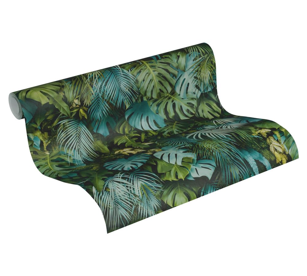 Jungle Wallpaper Greenery A.S. Création Non-Woven Wallpaper 10.05 m x 0.53 m Green Blue Made in Germany 372803 37280-3