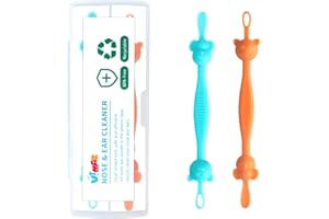 PNSHOL Baby Nose and Ear Cleaner, Dual-Ended Booger Earwax Removal Tool with Clear Case for Infants Toddlers Boys Girls (Blue+Orange)