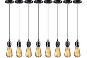 Elibbren Industrial Mini Pendant Light Kit E26 E27 Base Edison Vintage Style Black Cord Hanging Light Fixture with UL Lamp Holder for Kitchen Bedroom Home Corridor Studio Office 8 Pack