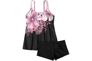 VOGFFR Tankini Swimsuits for Women Floral 2 Piece Bathing Suit Flowy Tankini Swimwear Tummy Control Swim Suit with Padded Bra