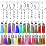 Selizo 100Pcs Key Chain Ring with Chain and Tassel Pendants Bulk for Keychain Crafts Jewelry Making