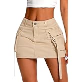 ELLEVEN High Stretch Denim Cargo Skirt for Women, Low Waist Y2k Mini Jean Skirt Cute Skirt with Pockets