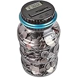 AOZBZMoney Box Counter Piggy Bank with LCD Display, Automatic Coin Counting Money Box, Safe Coin-saving Cash, Suitable for Children, Birthday Gifts, (1.8 L)