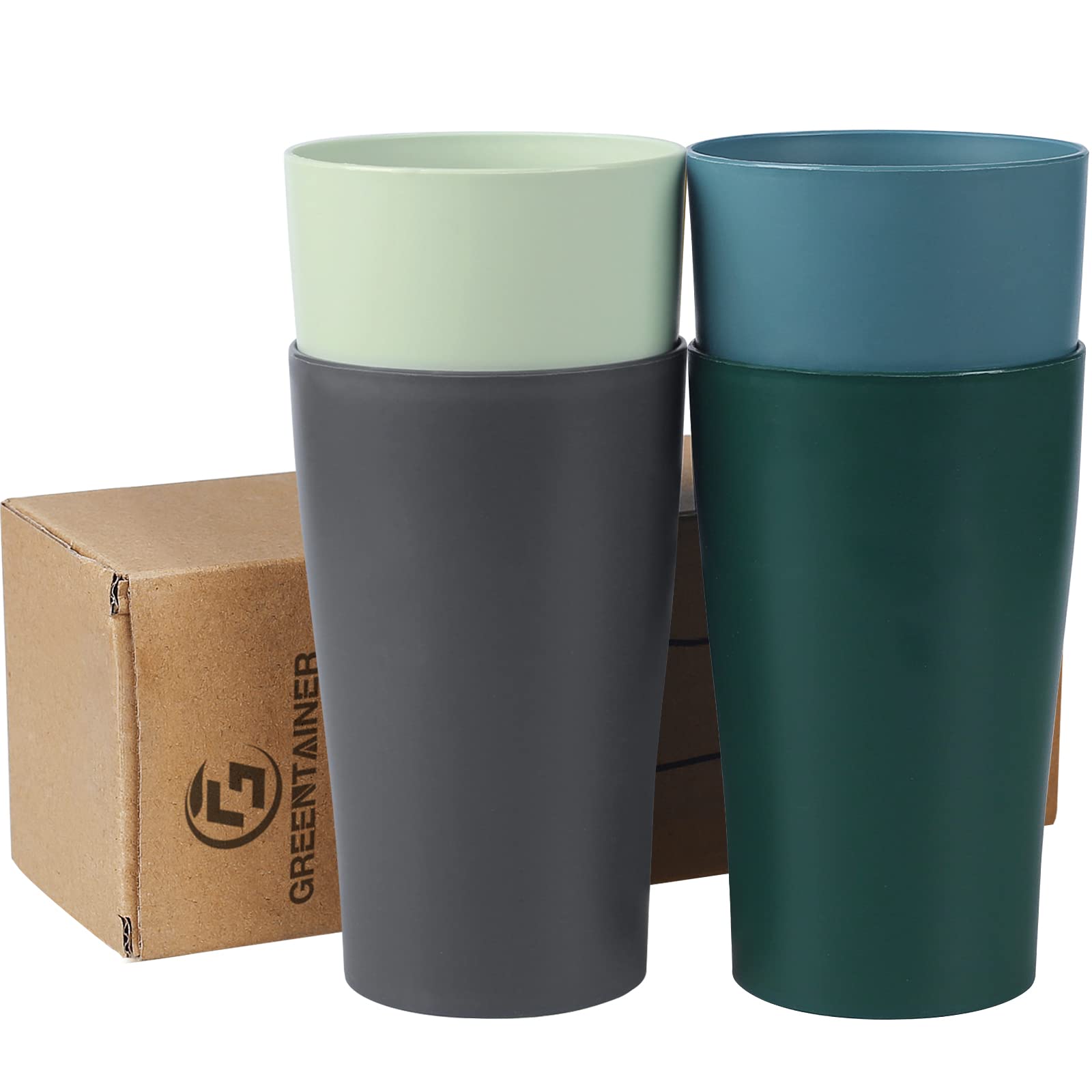 Greentainer 400ml Unbreakable Reusable Drinking Cup, Plastic Coffee, Tea, Water, Beer, Milk, Juice Cup for Adults, Set of 4 Mug Sets, Dishwasher and Microwave Safe