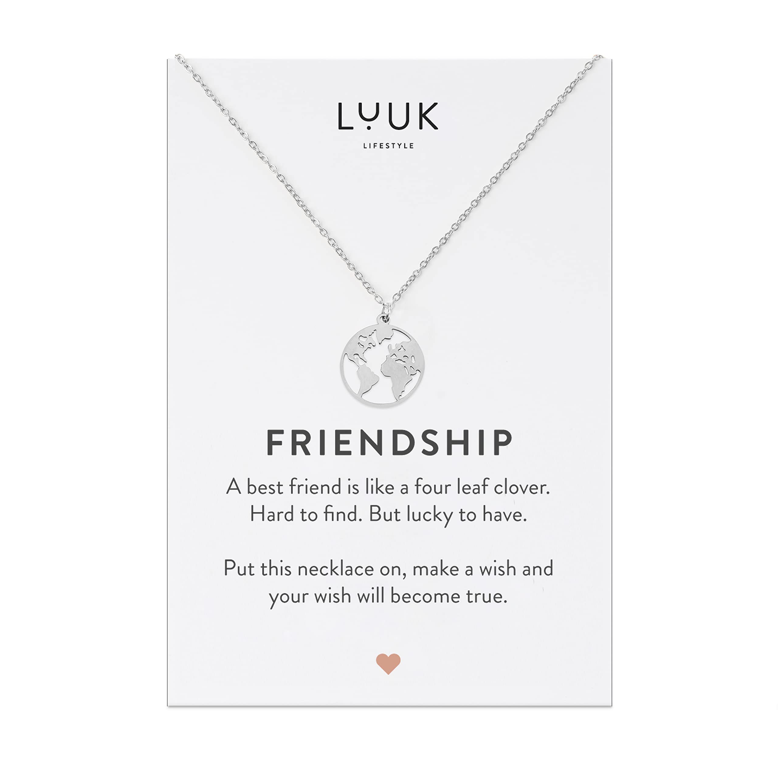 LUUK LIFESTYLE Stainless Steel Pendant Necklace for Women Waterproof 50cm Chain Modern Necklace Gift for Her Silver Globe