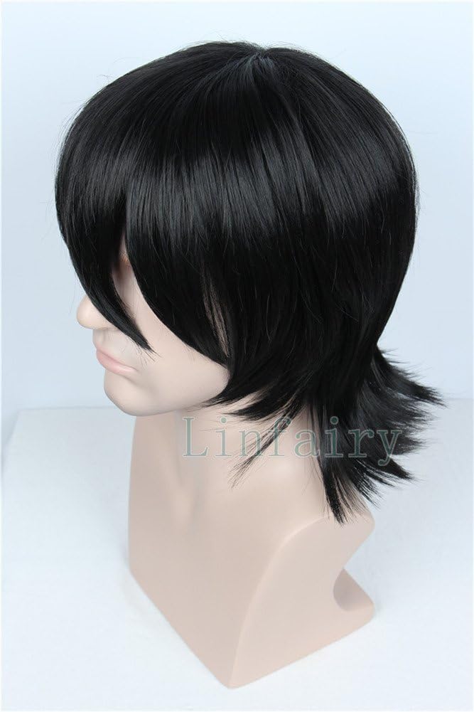 Linfairy Unisex Short Black Straight Cosplay Wig Halloween Costume Wig - Image 5