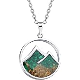 Lauren-Spencer Mountain Necklace for Women, Stainless Steel Pendant Necklace in Turquoise Sodalite Stone Chips, Dainty Nature Necklaces Jewelry Gifts for Skiers, Hikers, Campers, Climbers and Nature Lovers