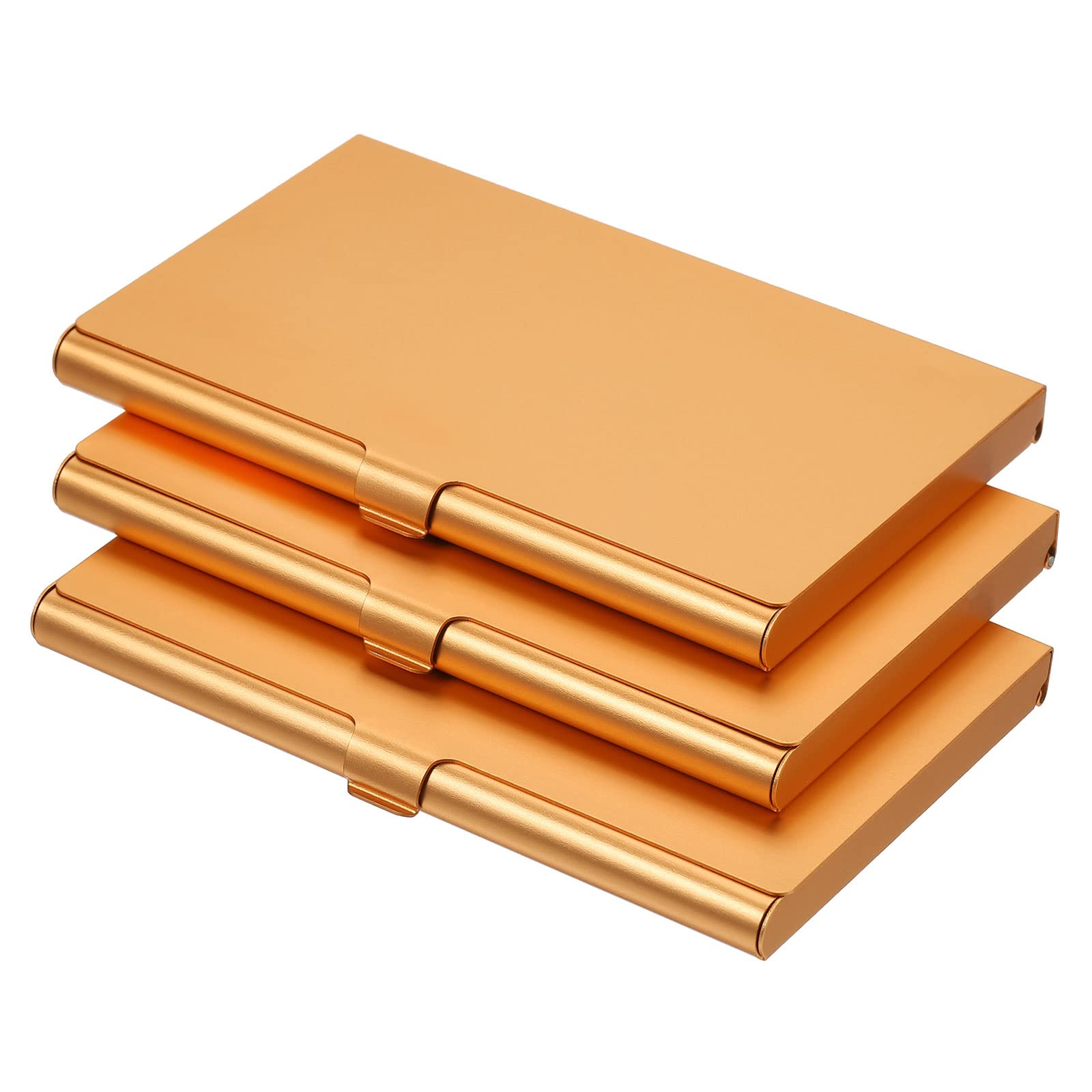 PATIKIL Business Card Holder, 3 Pieces Aluminum Alloy Flip Cover Slim Name Cards Case for Women Men, Gold Tone
