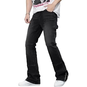 Rexcyril Men's Stacked Flared Jeans Slim Fit Skinny Denim Pants | Y2K, Stretchy, Bootcut Trousers, Vintage, Casual Street Fas