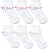 Jefferies Socks Girls Seamless Ruffle Cotton Cuff Crew Slouch School Socks 6 Pair Pack