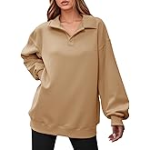 Fisoew Women’s Collared V Neck Sweatshirt Casual Oversized Long Sleeve Fashion Pullover Tops