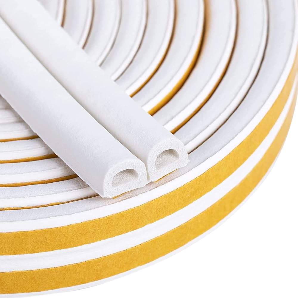 Bynsaer Draught Excluder Tape D Type Self-Adhesive 6M White Foam Seal