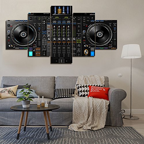 Wall Decorations for Living Room DJ Mixer Controller Pictures 5 Panel Canvas Art Turntables Paintings,Modern Artwork Home Decor Giclee Frame Stretched Ready to Hang Posters and Prints(60''Wx32''H) - Thumbnail 3