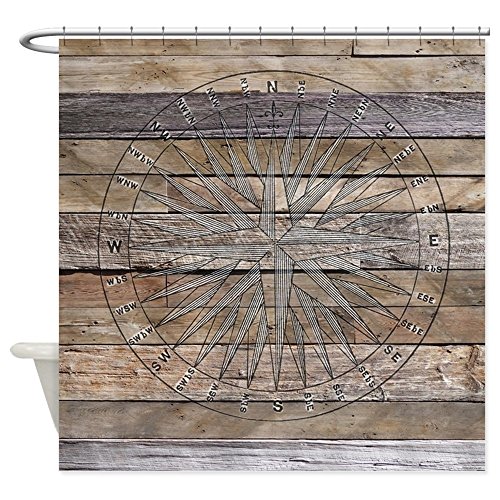 CafePress Rustic Nautical Compass Rose Wood Decorative Fabric Shower