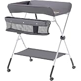 VEVOR Baby Changing Table, Diaper Changing Station with Side Basket | Adjustable Height Portable Changing Table with Lockable Wheels, Storage Organizer for Newborn Baby and Infant, Dark Grey