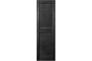 Plastic Development Group 14 x 55 Inch Decorative Exterior Vinyl Plastic Faux Louvered Window Shutters with Installation Kit and Instructions, Black