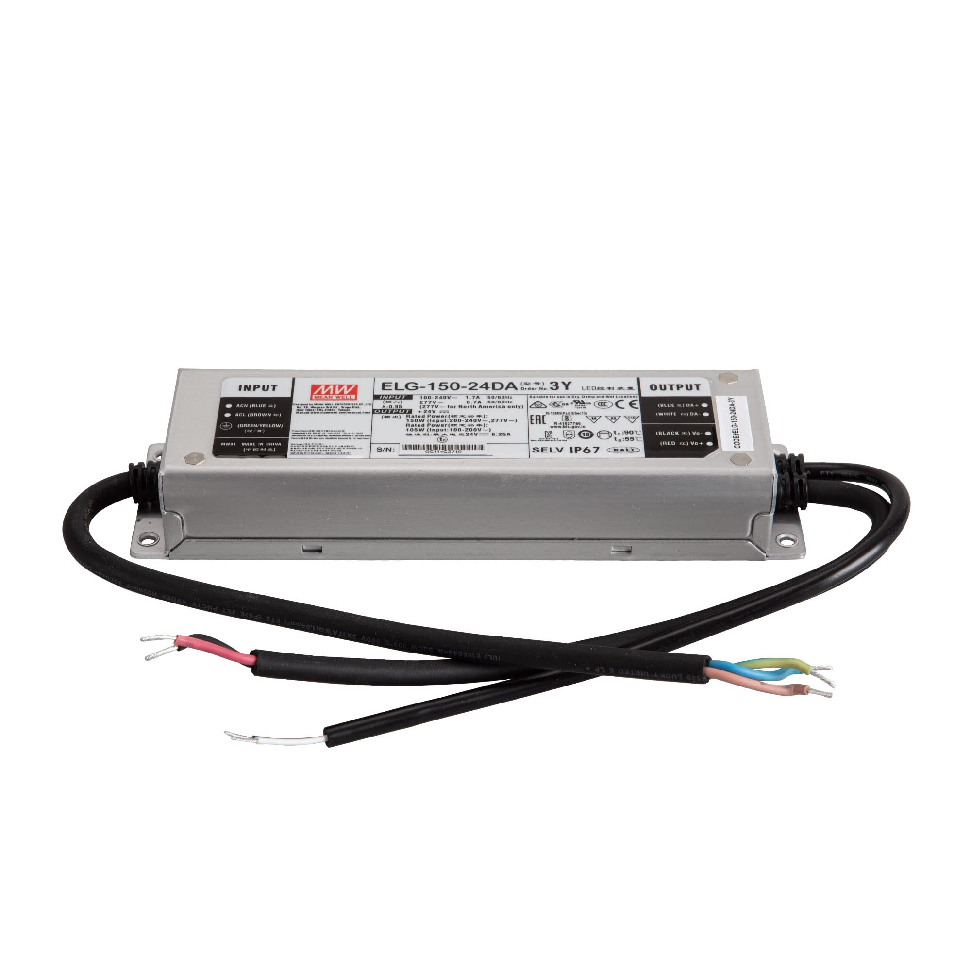 Mean Well ELG-150-24DA-3Y LED Transformer, LED Driver Constant Voltage, Constant Current 150W 6.25A 12-24