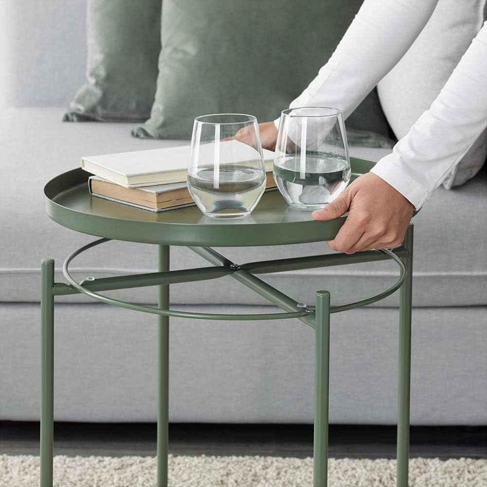Side Table Small Metal End Table Round Tray Foldable Accent Coffee Table for Living Room Bedroom（18.3”×20.5”Green）: Kitchen & Dining