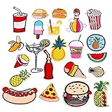 20 Pcs Random assorted 3-10cm Iron On Embroidered Applique DIY Decoration Patch Set - Hamburger French Fries Ice Cream Fruit Pineapple Cherry Strawberry Milk Balloon Banana Cocktail Donut Patch