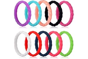 Longbeauty 10 Pack Candy Color Wedding Band for Men Women Flexible Comfort Sport Silicone Ring Black Red Blue Yellow Pink White Green Purple