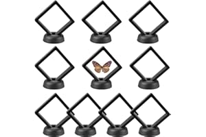 Enenes Coin Display Case, 10 PCS Single Coin Cases Protective Jewelry Packaging Box for Displaying Perls Medals Specimens 3D Floating Frames (Black, Square)