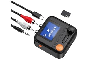 JXTZ Bluetooth Transmitter Receiver, Bluetooth 5.2 Audio Adapter with Blue Display, Wireless Audio Adapter for Music Streaming Sound System, Headphones, TV, Support TF Card/RCA/3.5mm AUX Output