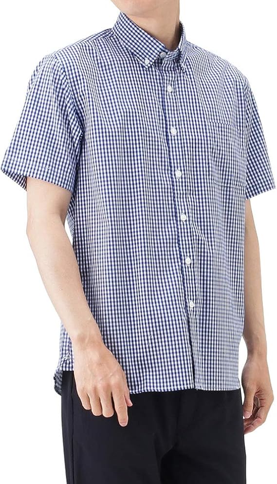 Amazon シャツ 半袖 半袖シャツ カジュアルシャツ メンズ オーガニックコットン 半袖シャツ ギンガムチェック ボタンダウン ギンガムチェック mh シャツ 通販