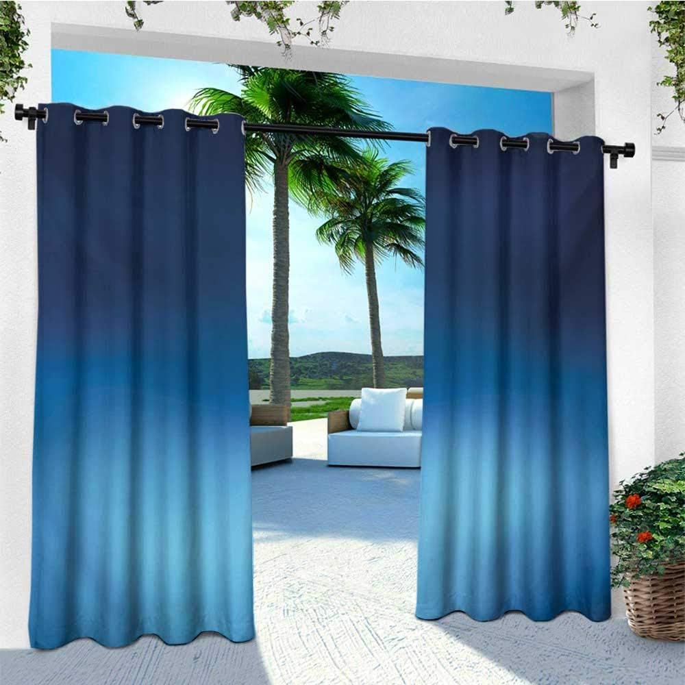 leinuoyi Navy, Sun Zero Outdoor Curtains, Ombre Style Deep Sea Ocean