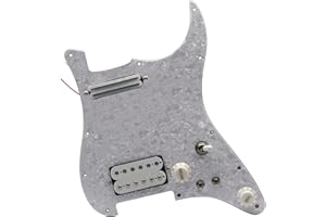 MAXCHEER Alnico 5 Prewired Strat Pickguard Coil Splitting Pickguard HH(Mini Humbucker+Humbucker) Loaded Pickguard with Humbucker Pickups Set (Pearl White, SH)