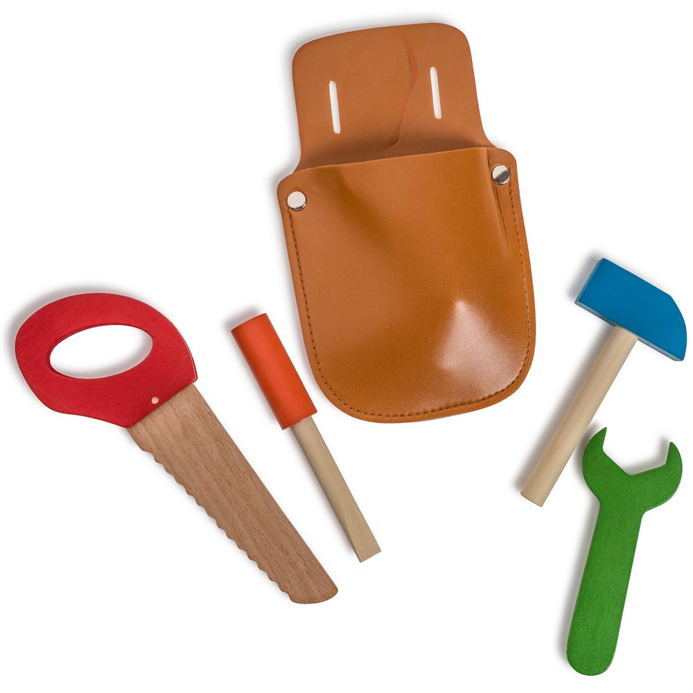 Dress Up America Little Builder Tool Set Wooden Tool Pouch Set - Pretend Play Children's Toy Tool