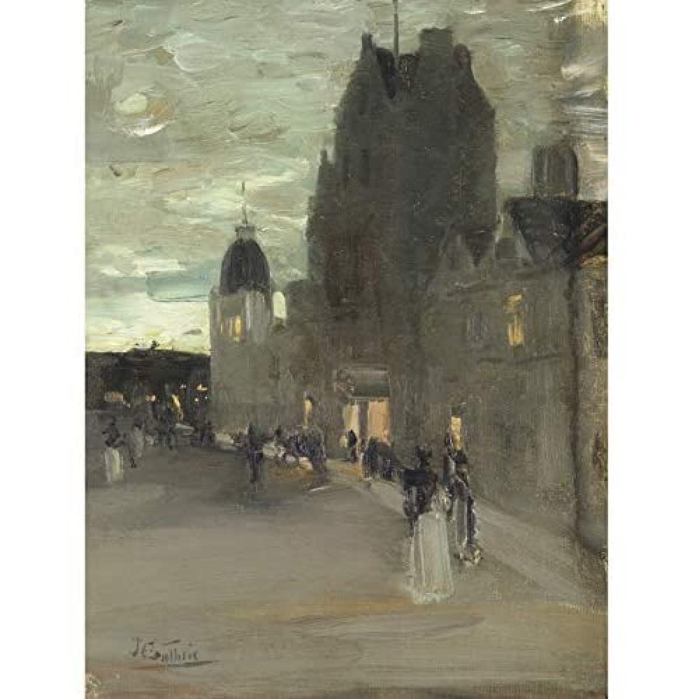 Guthrie Street Oban Night Scotland Grey Painting Art Print Canvas Premium Wall Decor Poster Mural