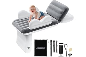 Abdtech Inflatable Toddler Airplane Bed - Grey Portable Kids Travel Bed with Airplane Seat Extender for Kids - Inflatable Toddler Travel Bed with Manual Pump,Seat Belt and Travel Bag