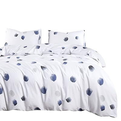 Wake In Cloud Navy Blue & White Comforter Set, Watercolor Dots